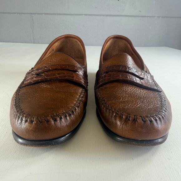 Alan Payne Crocodile Leather Penny Loafers Men\'s Size 9 Brown Dress Casual Shoes main image 16